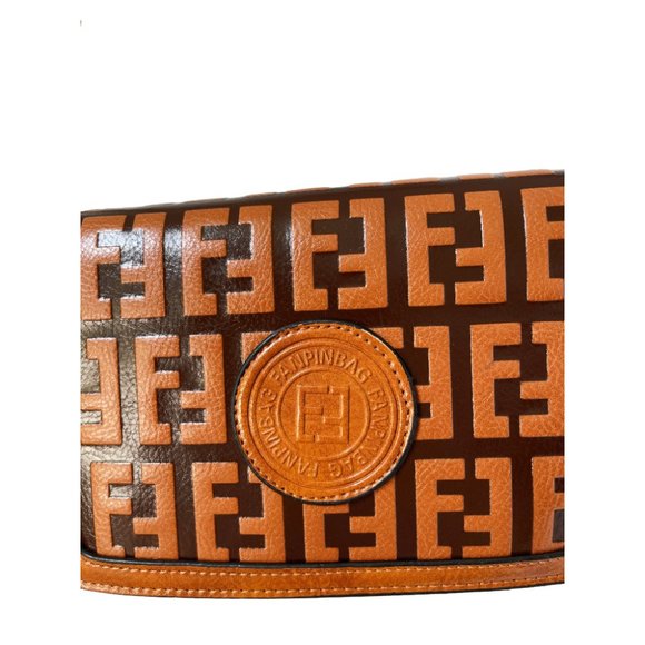 SOLD OUT Fanpinbag 2 tone Brown PU Shoulder Bag Medium 9" - Picture 3 of 5